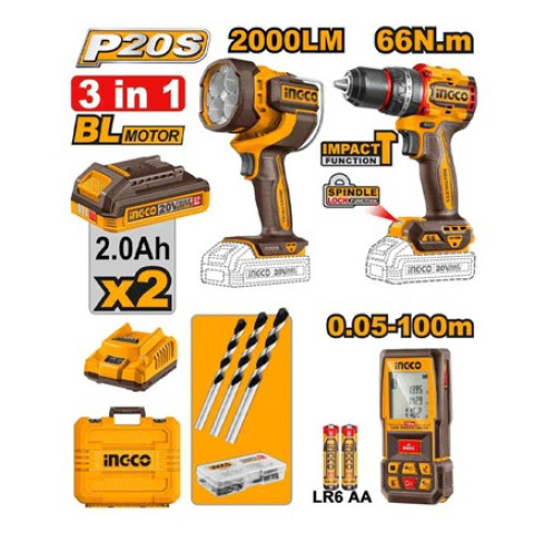 ست سه عددی اینکو 250885 دریل شارژی- متر لیزری-چراغ قوه